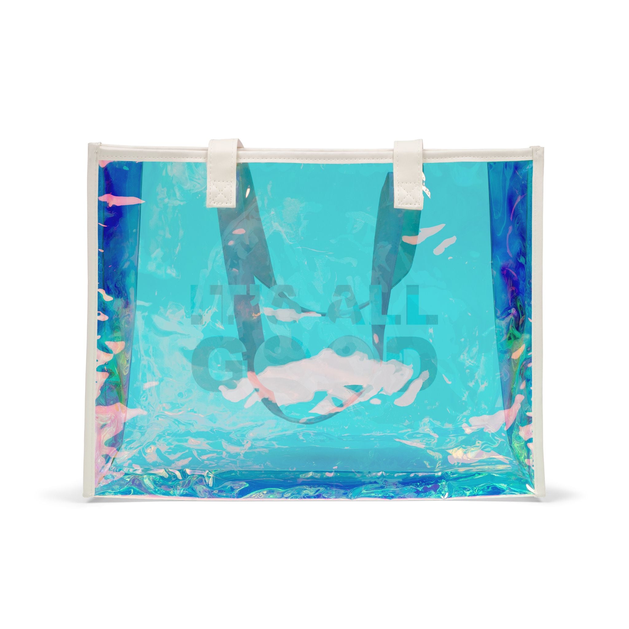Holographic Beach Tote Bag — "It's All Good" Yin Yang Clear Carryall