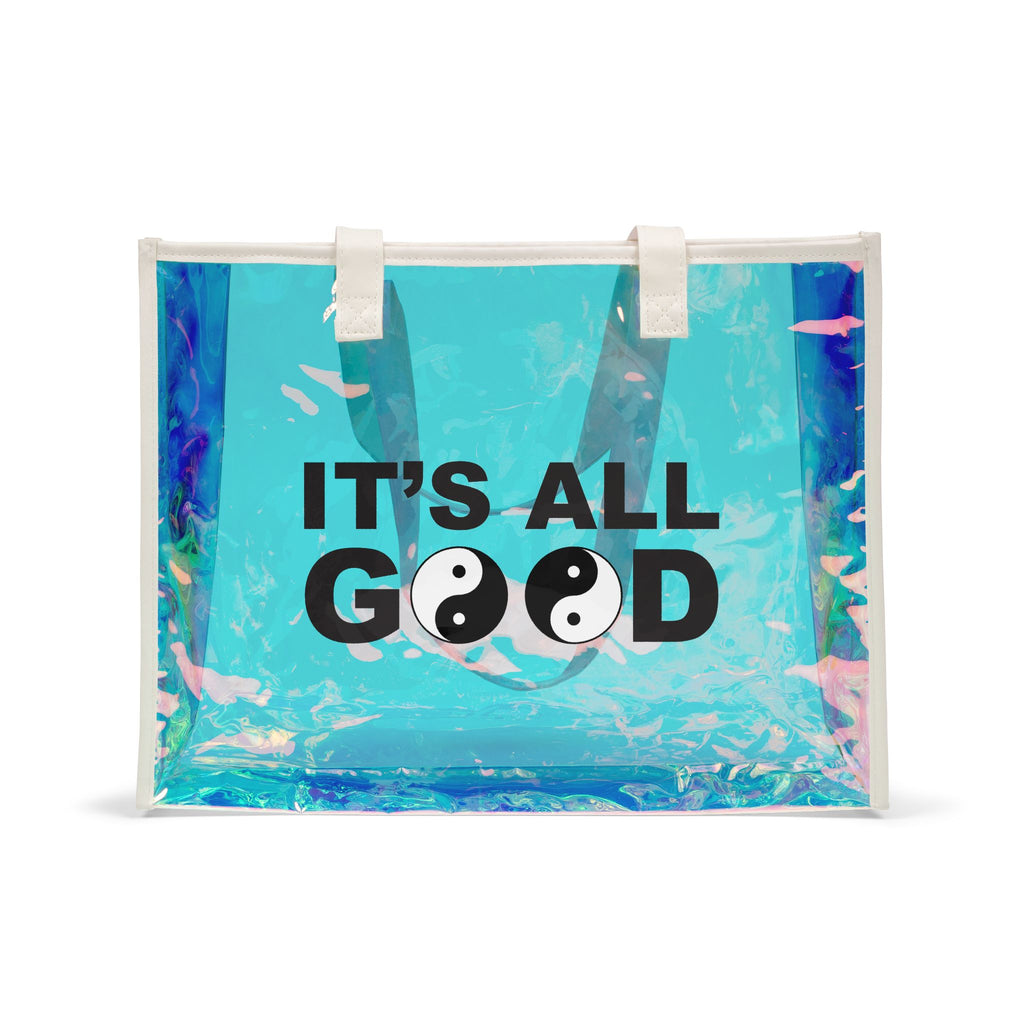 Holographic Beach Tote Bag — "It's All Good" Yin Yang Clear Carryall
