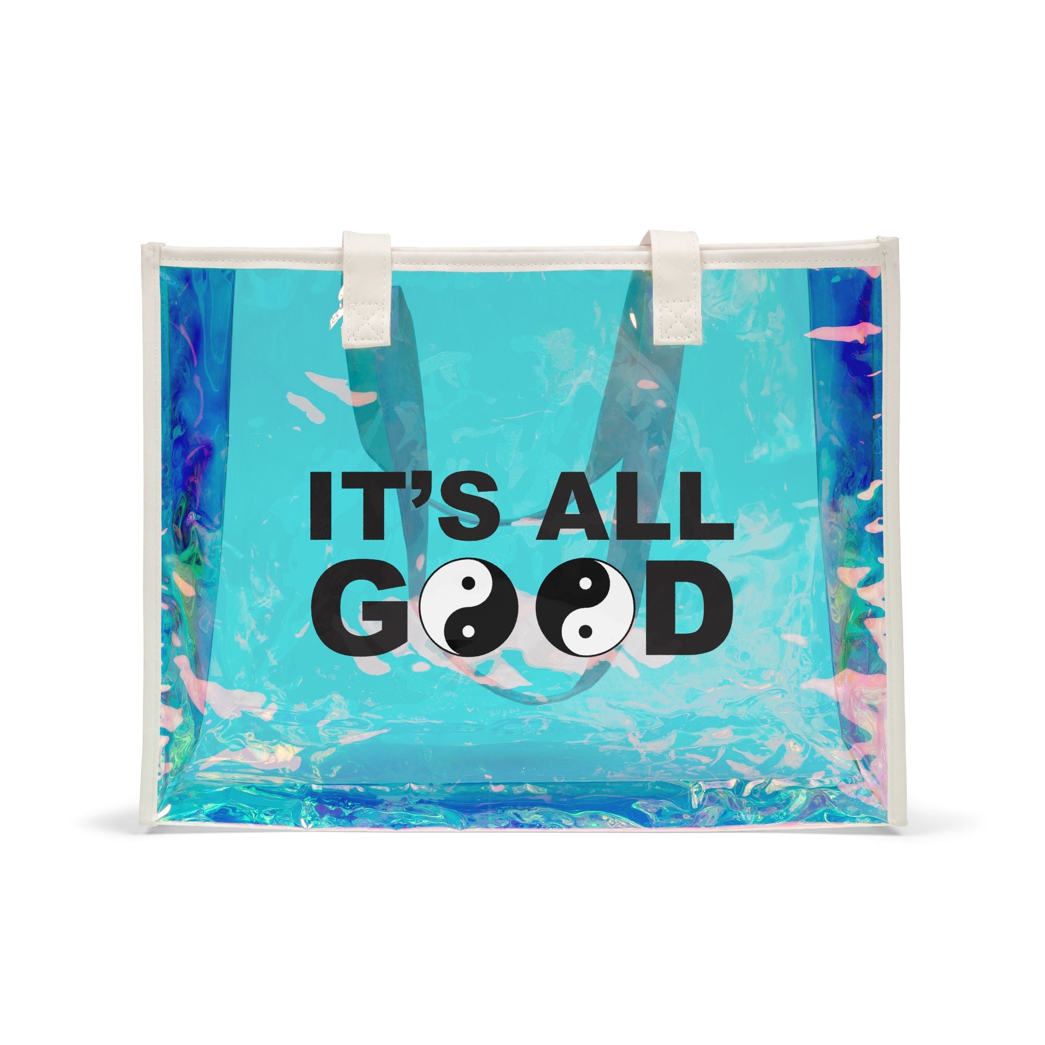 Holographic Beach Tote Bag — "It's All Good" Yin Yang Clear Carryall